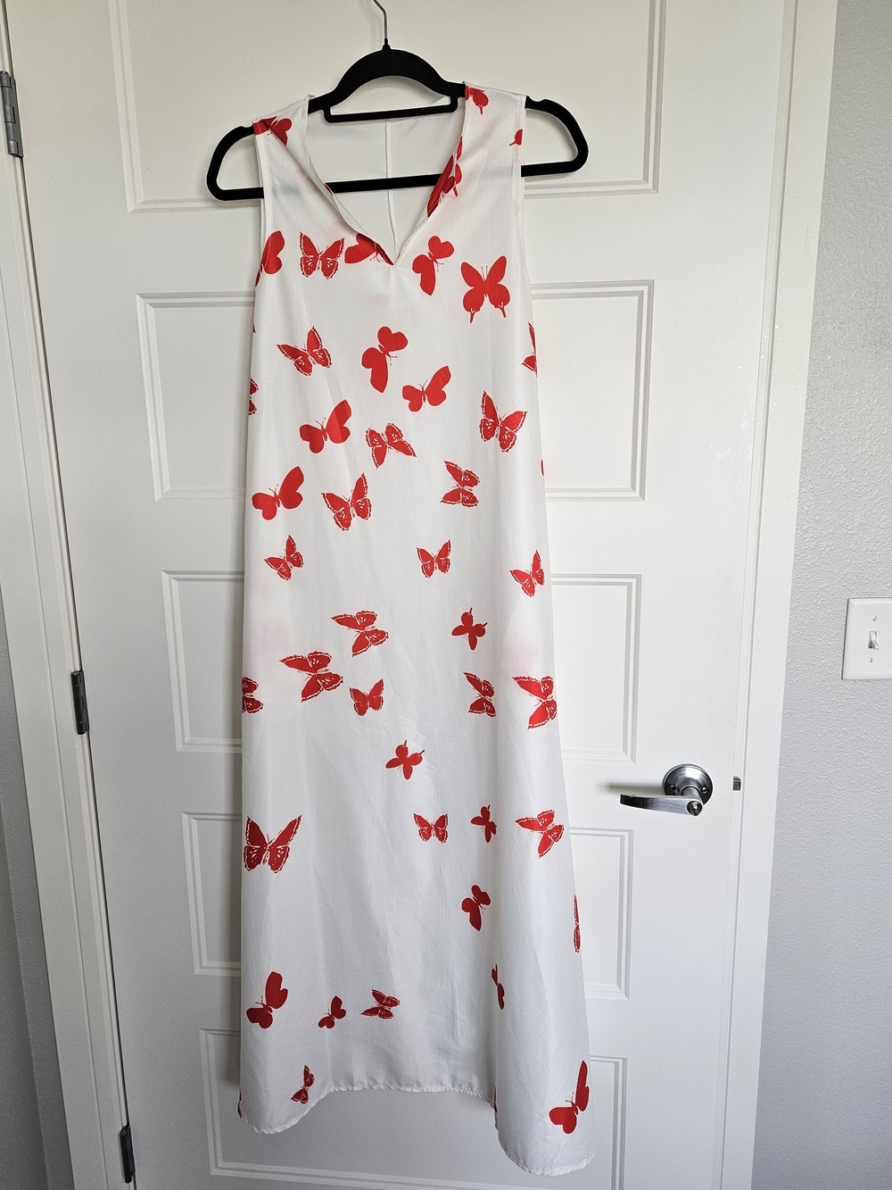 Maxi Dress with Red Butterfly Print